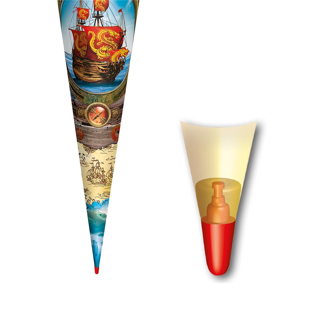 Roth Schultüte Piratenschiff, 70cm, rund, Rot(h)-Spitze, Filzverschluss