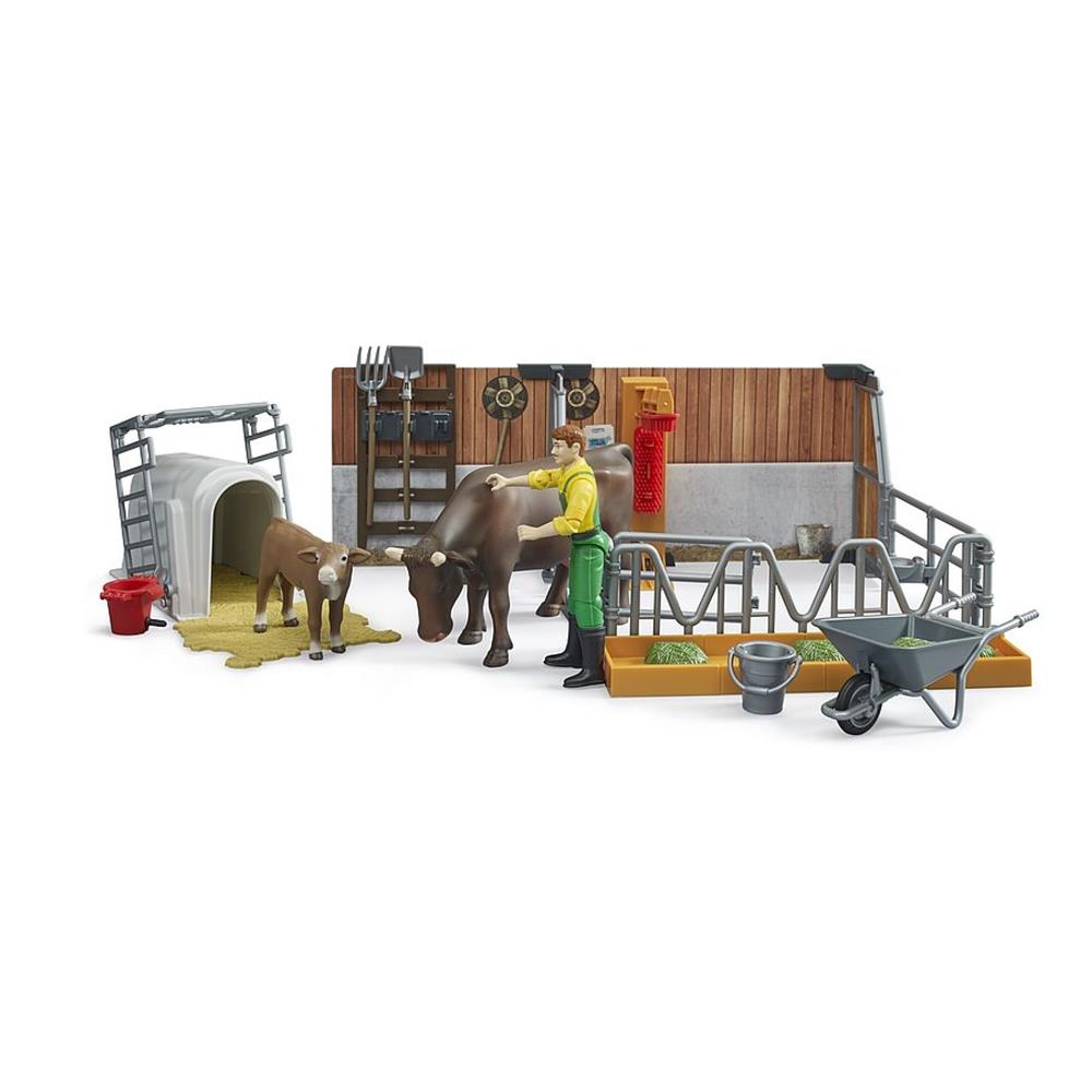 Bruder 62611 - bworld Kuh- und Kälberstall mit Landwirt