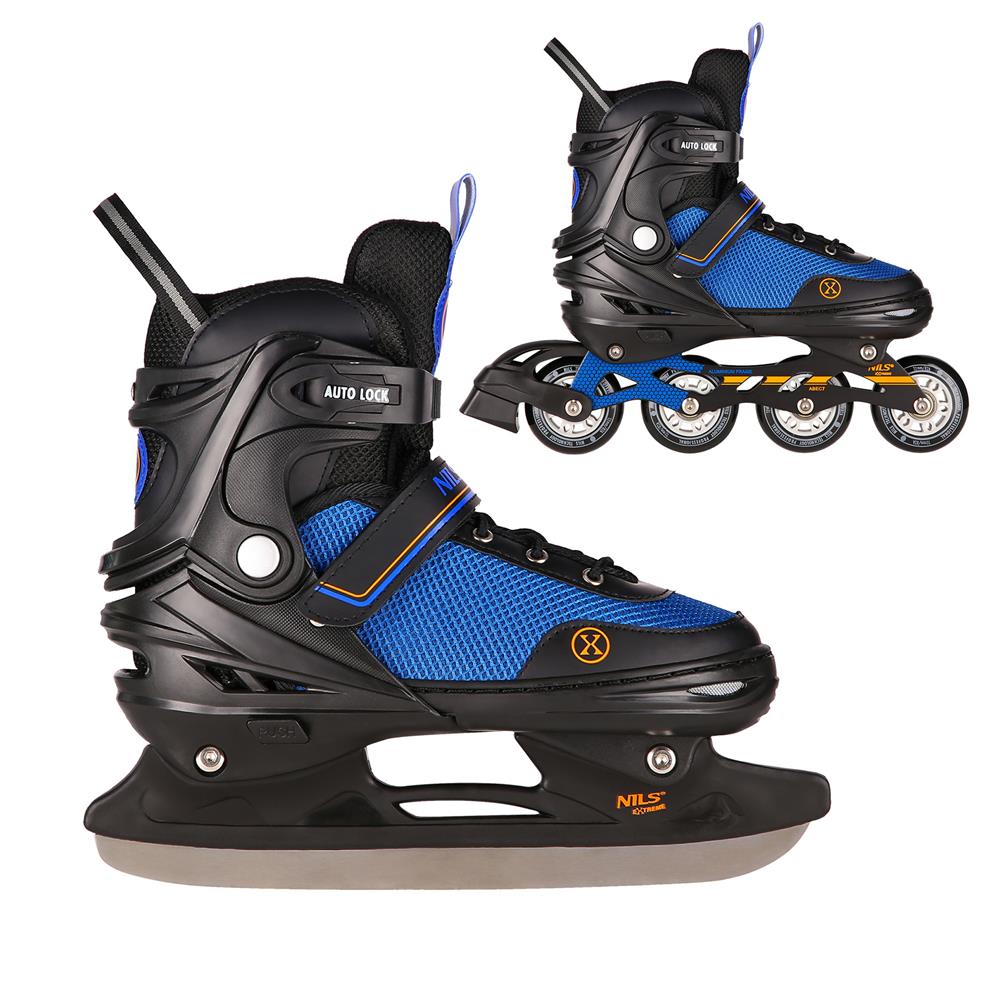 NILS EXTREME NH18188A 2in1 Inliner Schlittschuhe Kinder Gr. 34-38, Schwarz-Orange, verstellbar