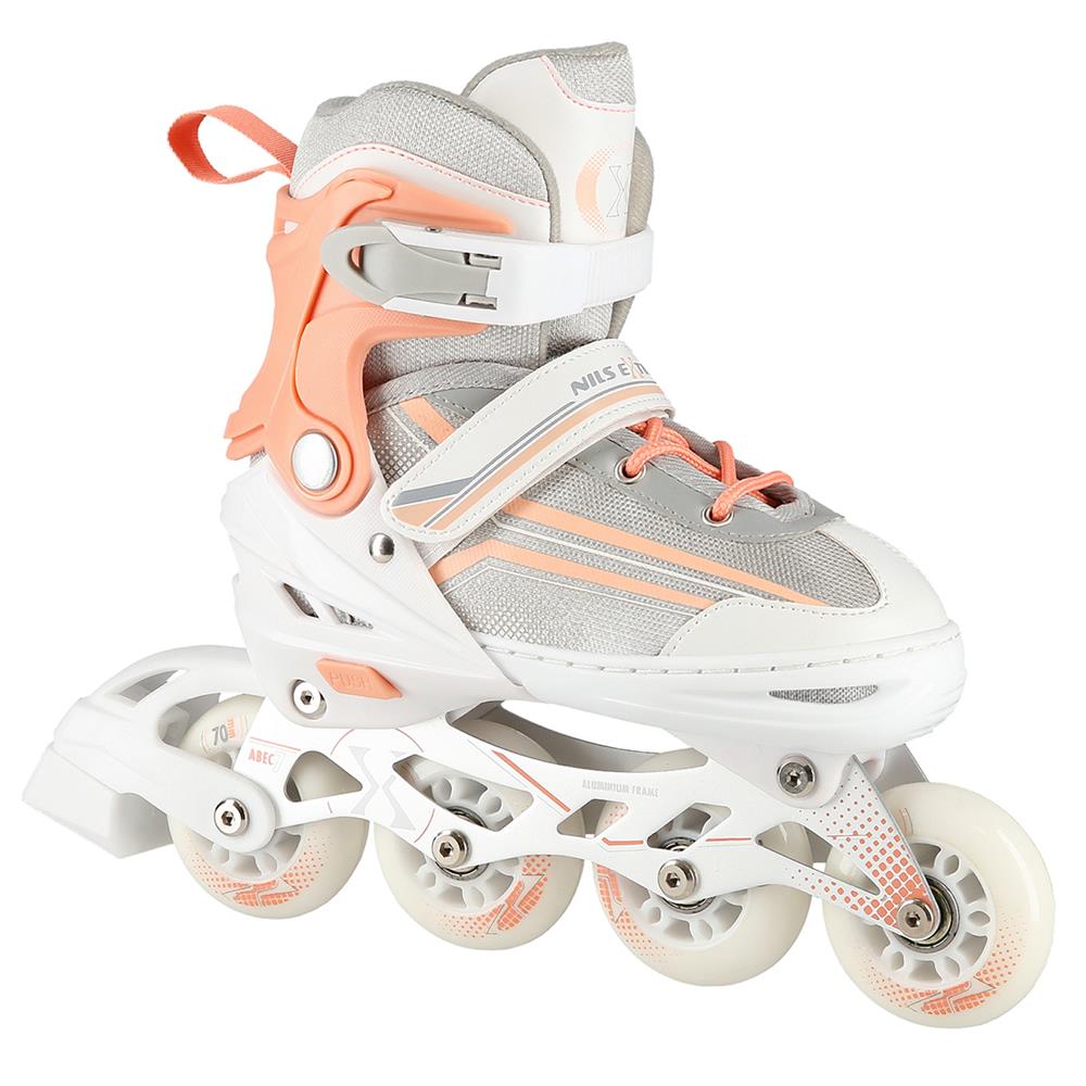 NILS EXTREME NH18190 2in1 Inliner Schlittschuhe Kinder Gr. 34-38, Weiß-Rosa, verstellbar