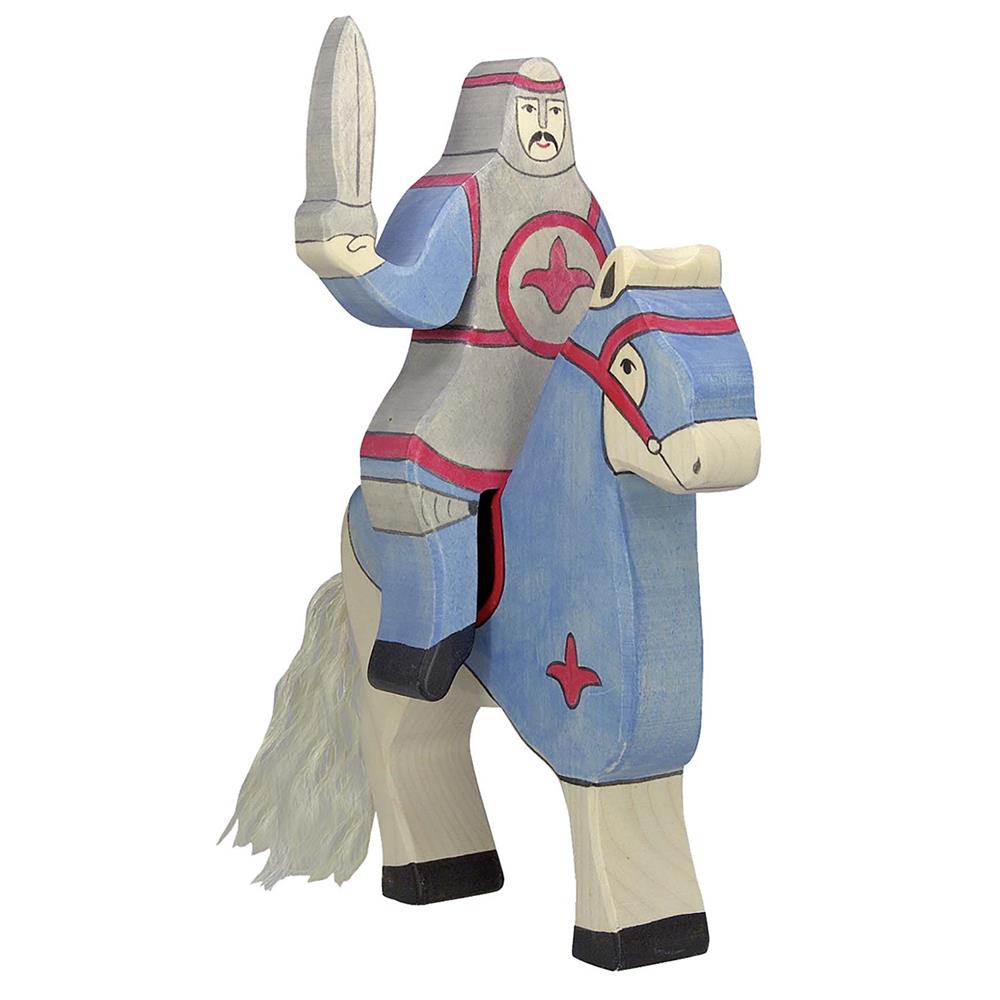 Holztiger Holzfigur - Blauer Ritter, reitend (ohne Pferd), Holzspielzeug, ab 3 Jahren