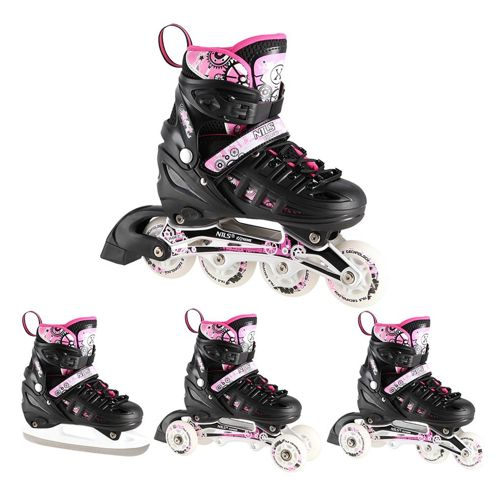 NILS EXTREME NH10905 4in1 LED Inliner Schlittschuhe Rollschuhe Gr. 35-38, Rosa, verstellbar