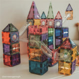 Cleverclixx Kugelbahn Kompakt-Bausatz Knallfarben 60 Teile, Erweiterungsset, Murmelbahn, Magnetspielzeug