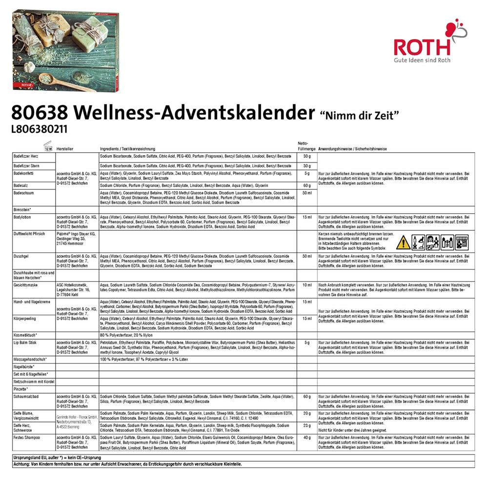 Roth Wellness-Adventskalender "Nimm Dir Zeit" – 24 Bade- & Pflegeartikel für entspannte Auszeiten