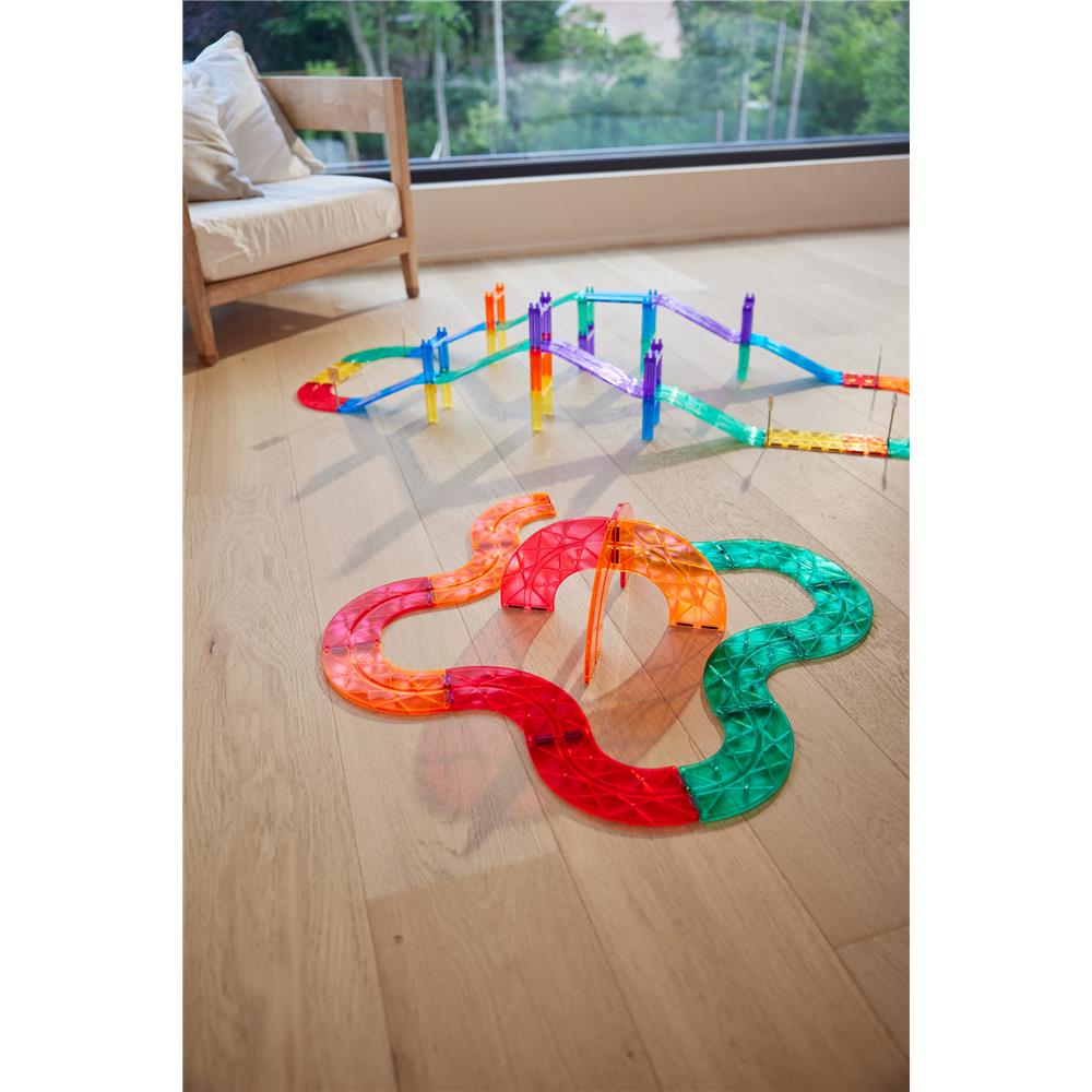 Cleverclixx Autobahn-Bausatz Erweiterungsset 15 Kurven Knallfarben, Rennstrecke, magnetische Bausteine