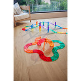 Cleverclixx Autobahn-Bausatz Erweiterungsset 15 Kurven Knallfarben, Rennstrecke, magnetische Bausteine