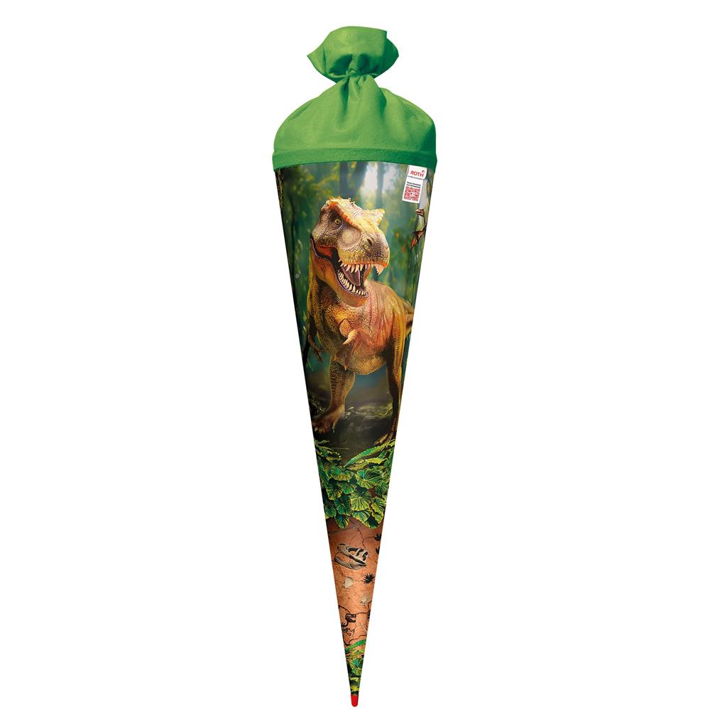 Roth Schultüte Dinosaurier T-Rex, 70cm, rund, Rot(h)-Spitze, Filzverschluss, mit Sound