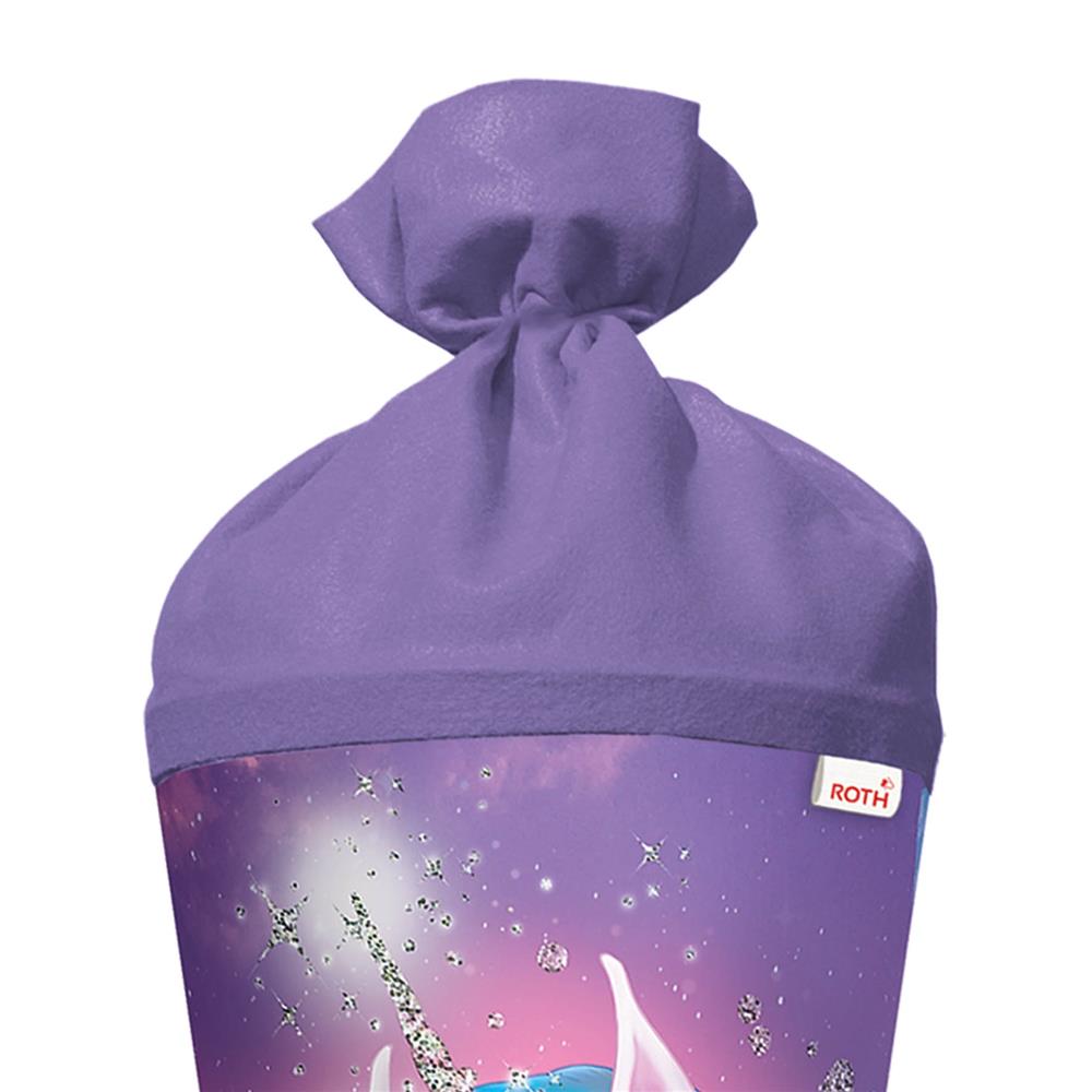 Roth Schultüte Einhornportrait, 70cm, rund, Rot(h)-Spitze, Filzverschluss, Glitter
