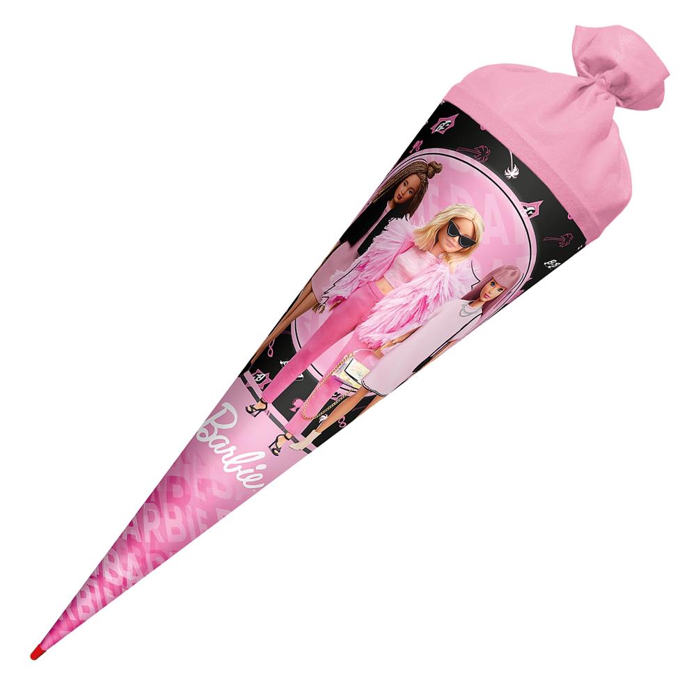 Roth Schultüte Barbie, 70cm, rund, mit Rot(h)-Spitze und rosafarbenem Filzverschluss