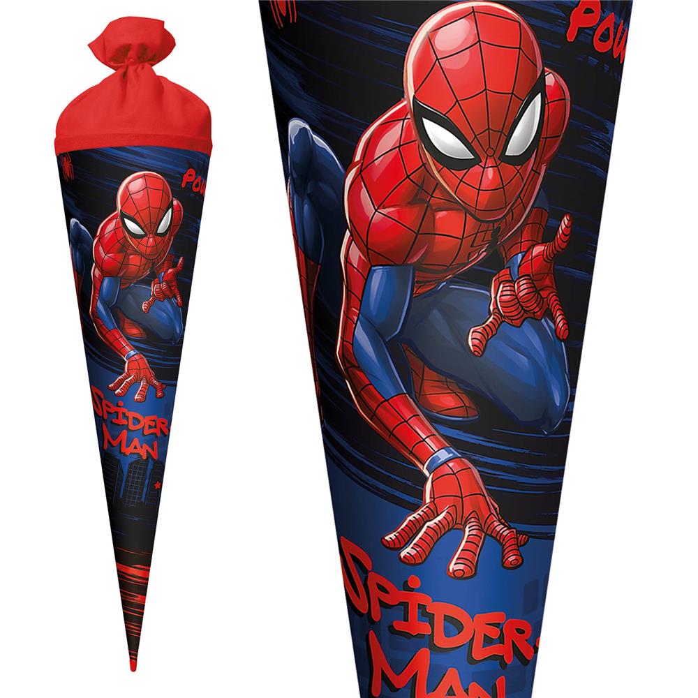 Roth Schultüte Marvel Spiderman, 70cm, rund, mit Rot(h)-Spitze und rotem Filzverschluss
