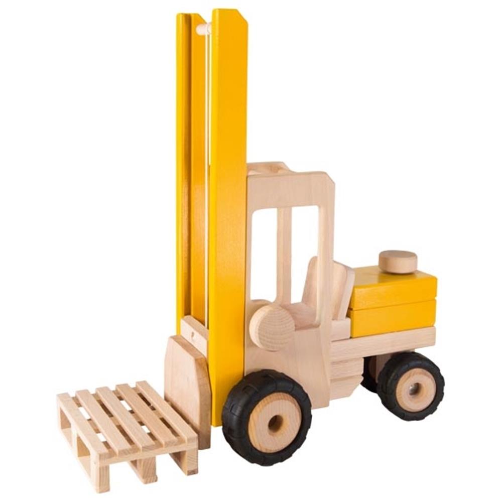 Goki Baufahrzeug aus Holz - Gabelstapler mit Palette