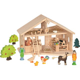 Holztiger Stall mit Seilwinde Holzspielzeug Bauernhof