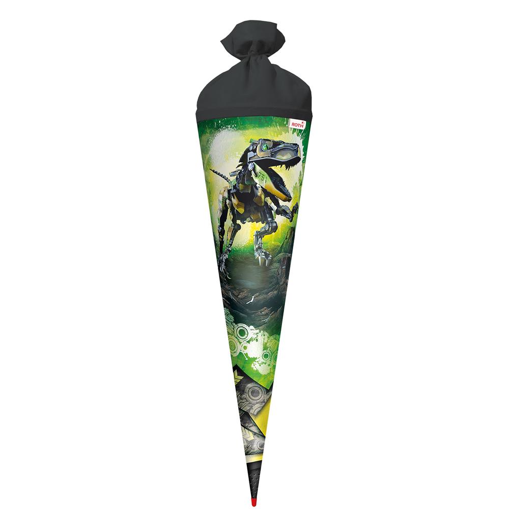 Roth Schultüte Dinosaurier Robo-Rex, 70cm, rund, Rot(h)-Spitze, Filzverschluss, Glanzfolie