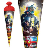 Roth Schultüte Feuerwehrmann, 70cm, rund, Rot(h)-Spitze, Filzverschluss, Folieneffekt
