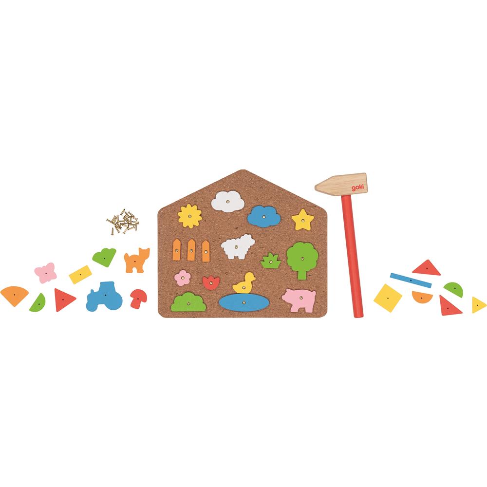 goki Hammerspiel Haus – Holzspielzeug 52-teilig mit Nägeln, für Kinder ab 3 Jahren