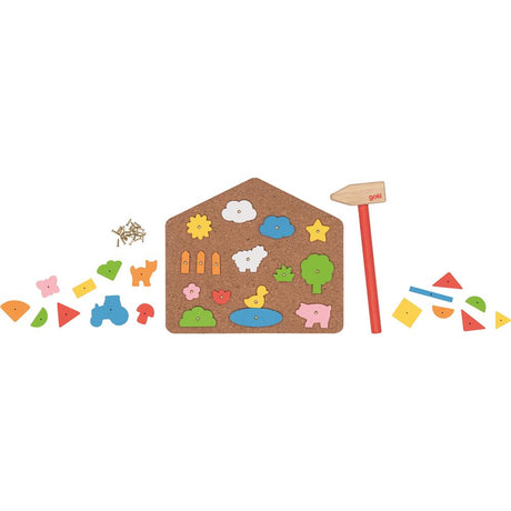 goki Hammerspiel Haus – Holzspielzeug 52-teilig mit Nägeln, für Kinder ab 3 Jahren