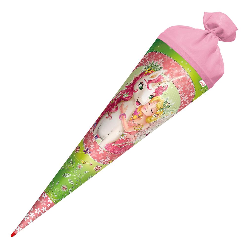 Roth Schultüte Einhornglück mit Glittereffekt, 70cm, rund, mit Rot(h)-Spitze und rosafarbigem Filz