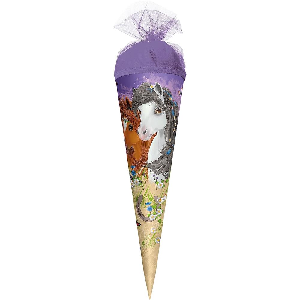 Roth Schultüte Blumenpferde, 22cm, rund, Tüllverschluss