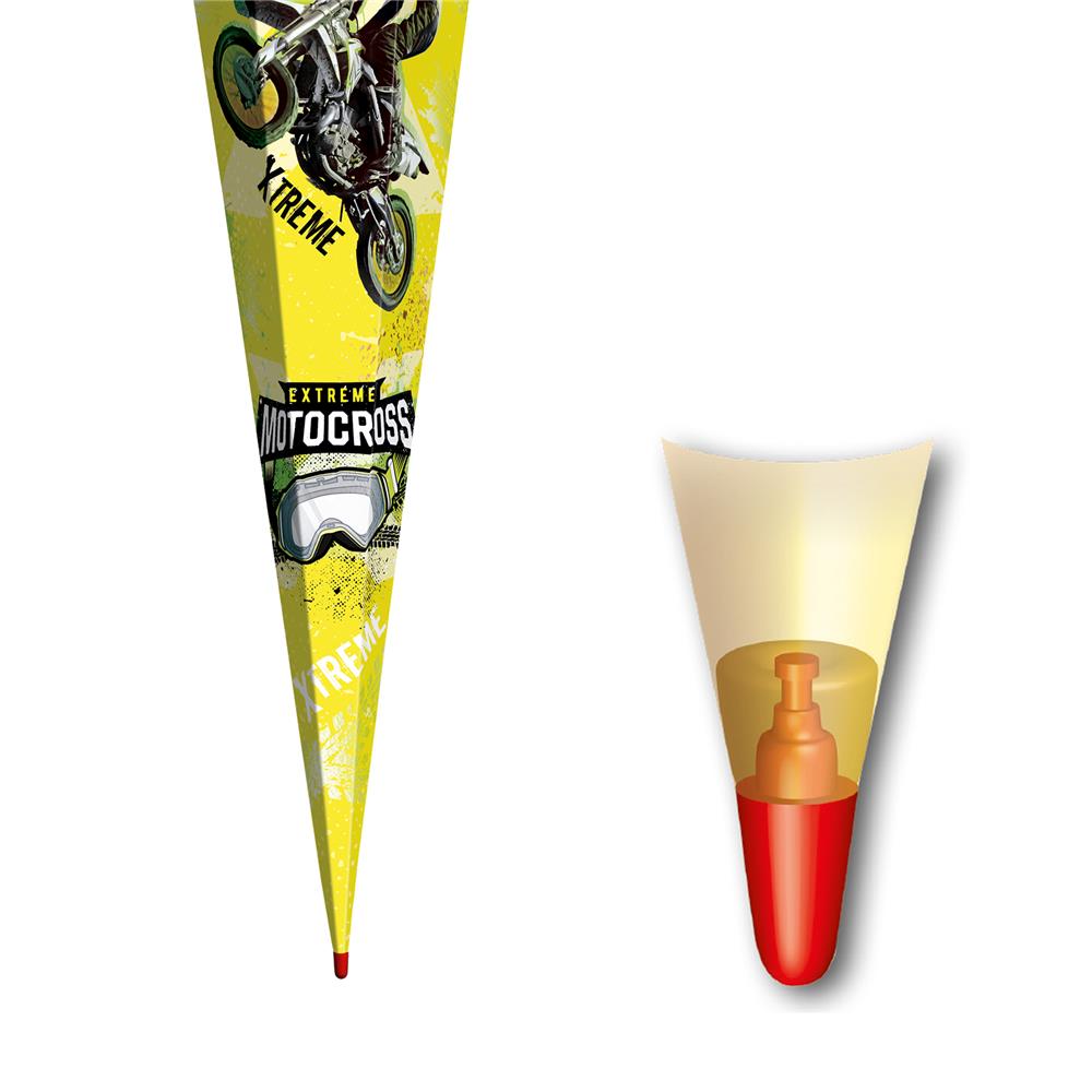 Roth Schultüte Extreme Motocross mit Glanzfolie, 85cm, eckig, mit Rot(h)-Spitze und silbernen Tüllverschluss