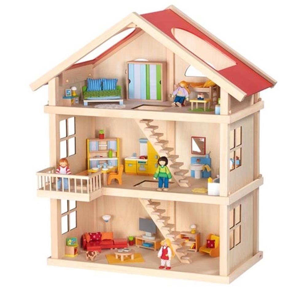 Goki Puppenhaus mit 3 Etagen, Puppenstube aus Holz