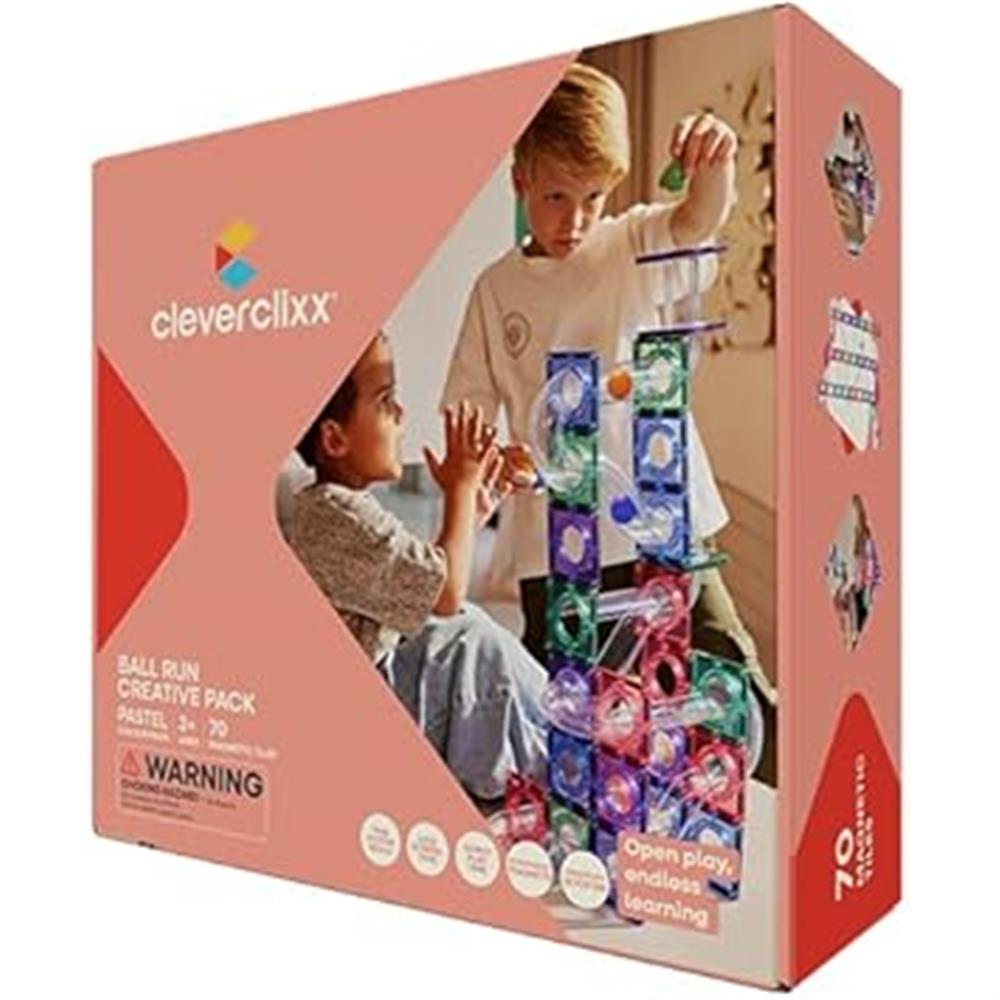 Cleverclixx Kugelbahn-Kreativ-Bausatz in Pastellfarben 70 Teile, Murmelbahn, Magnetspielzeug