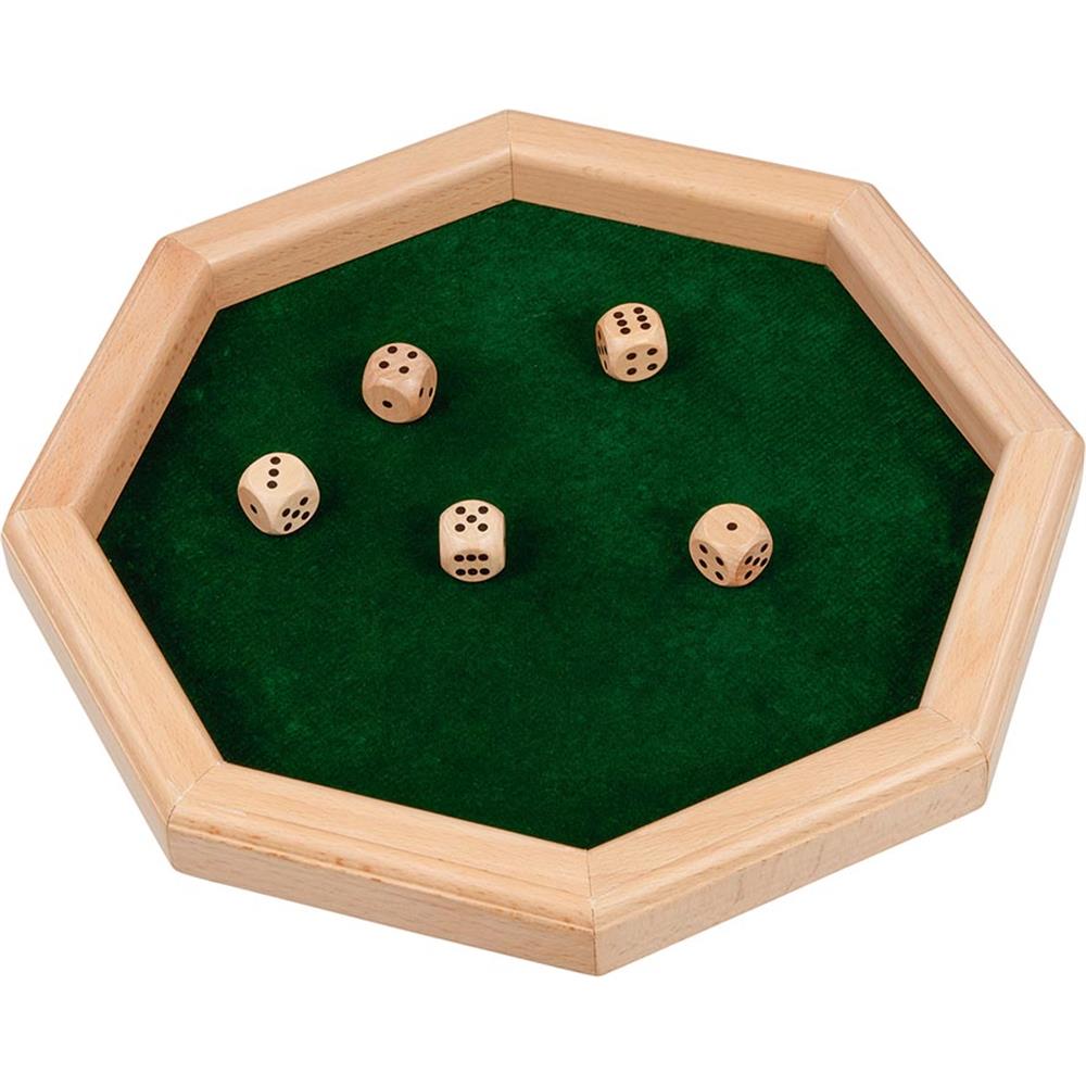 goki Würfelteller mit 5 Würfeln, aus Holz, für Würfelspiele