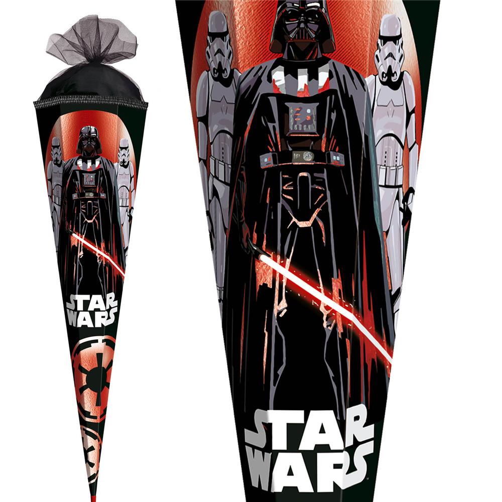 Roth Schultüte Disney Star Wars mit Folieneffekt, 85cm, eckig, mit Rot(h)-Spitze und schwarzem Tüll
