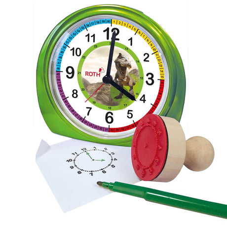 Roth Kinderwecker Dinosaurier Tyrannosaurus Set – Lernwecker mit Stempel zum Uhrzeit lernen