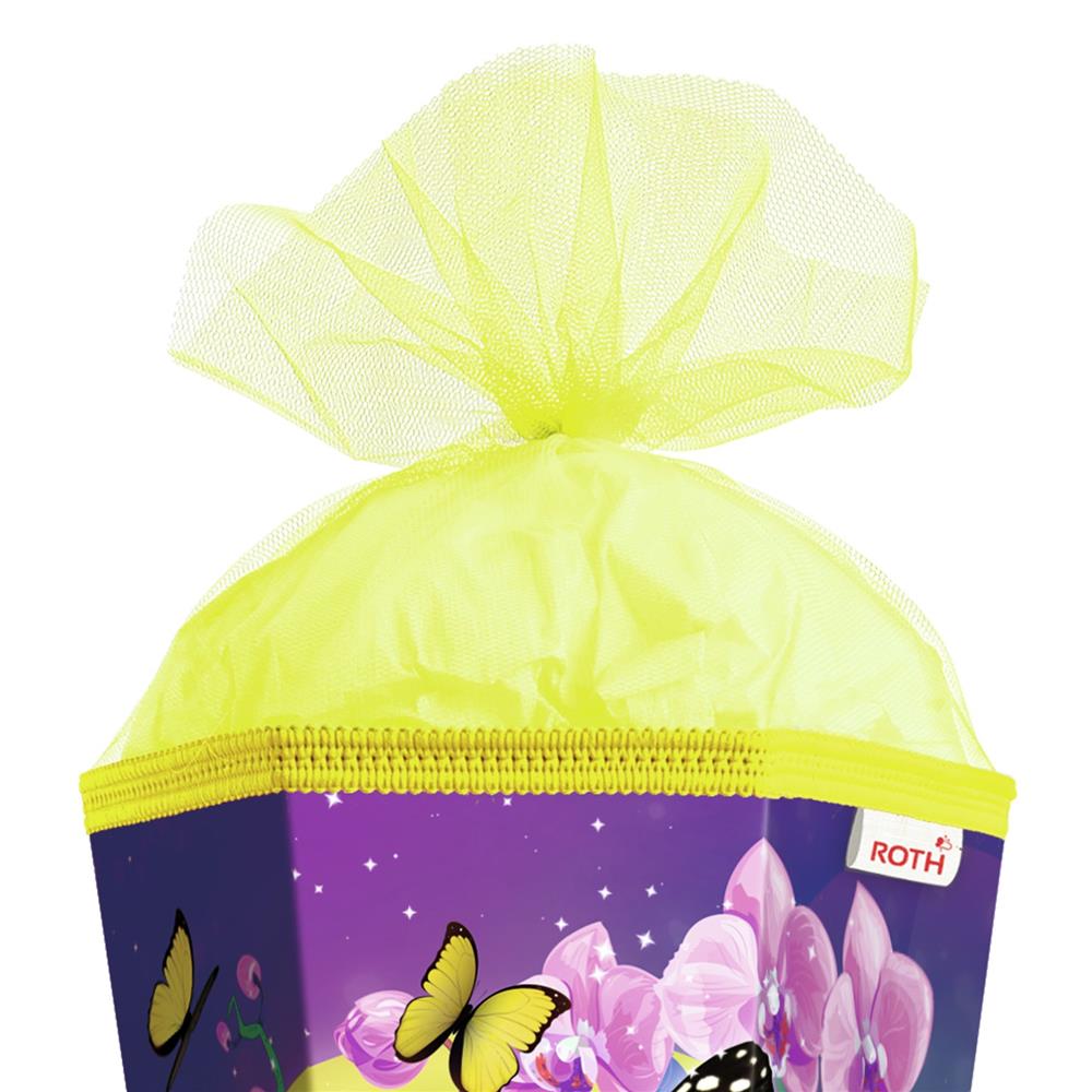 Roth Schultüte Schmetterling, 85cm, eckig, mit Rot(h)-Spitze und gelben Tüllverschluss