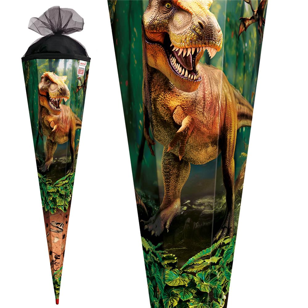 Roth Extra große XXL Schultüte Dinosaurier T-Rex, 100cm, eckig, mit Rot(h)-Spitze und schwarzem Tüllverschluss