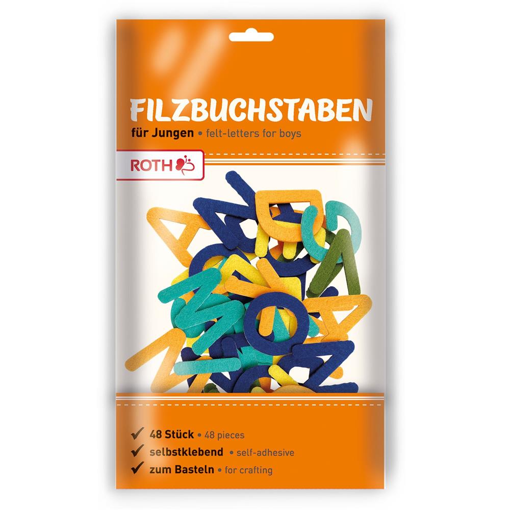 Roth Filzbuchstaben gelb-blau-grün, 48 Teile, selbstklebend – zum Basteln und Schultüten verzieren