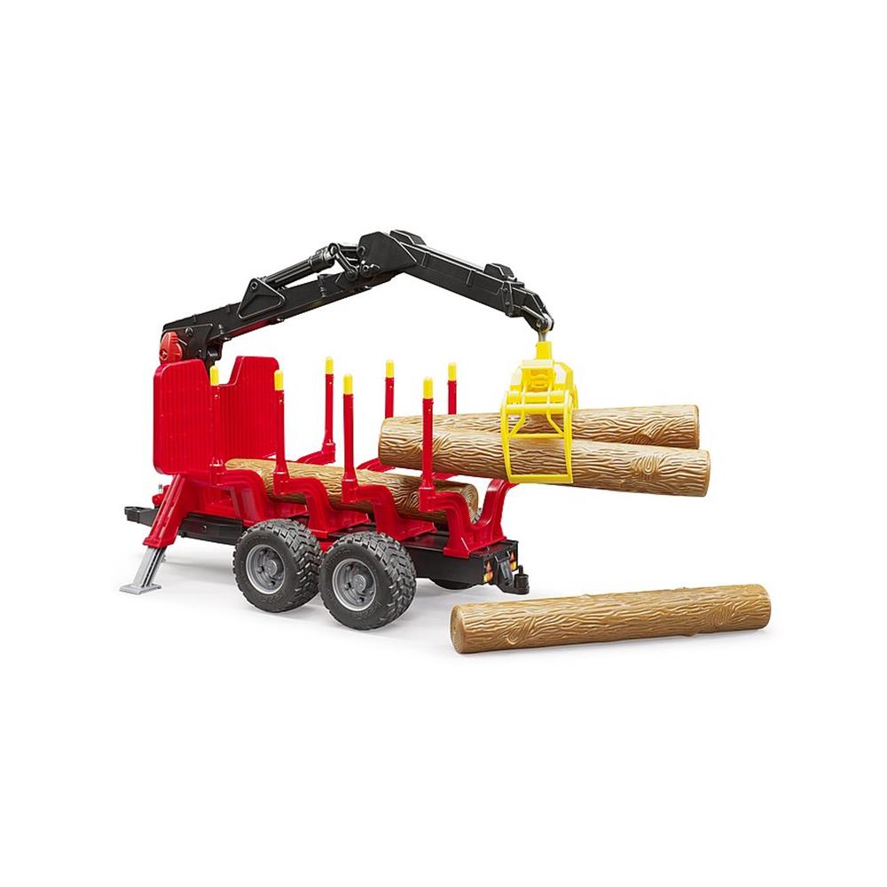 Bruder 02252 - Rückeanhänger mit Ladekran, 4 Baumstämmen und Holzgreifer