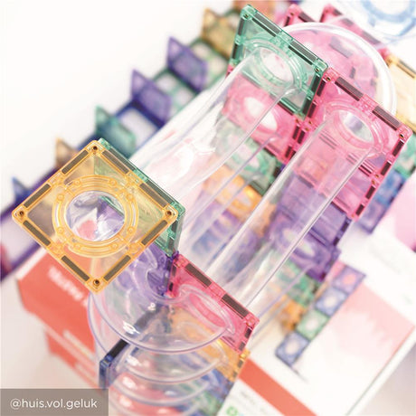 Cleverclixx Kugelbahn-Kreativ-Bausatz in Pastellfarben 70 Teile, Murmelbahn, Magnetspielzeug