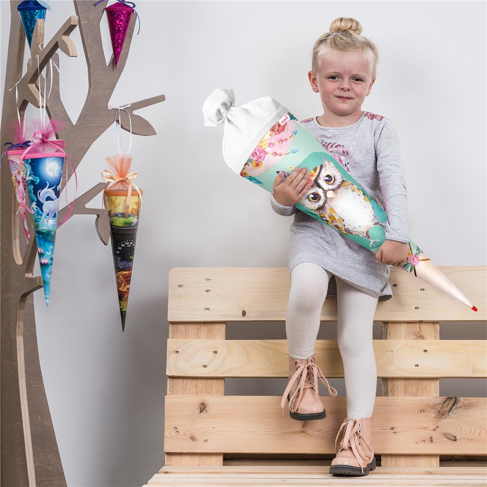 Roth Schultüte Eule Lieselotte, 70cm, rund, Rot(h)-Spitze, Filzverschluss