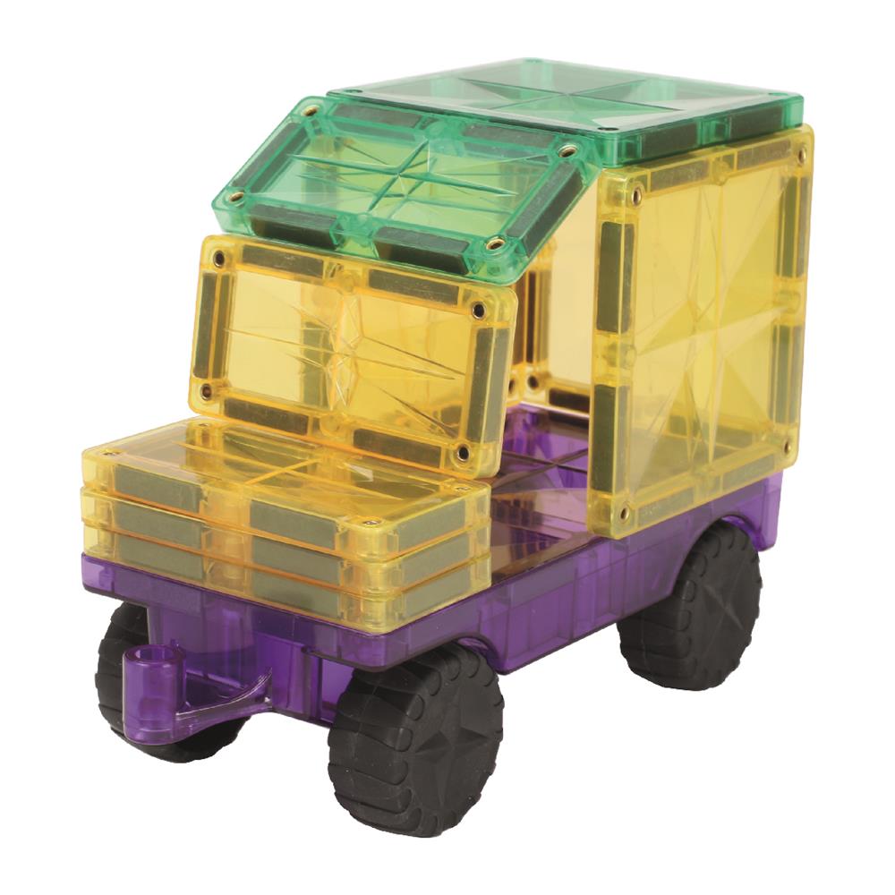 Cleverclixx Auto-Bausatz in Knallfarben 25 Teile, Magnetspielzeug Auto mit Rädern, Erweiterungsset