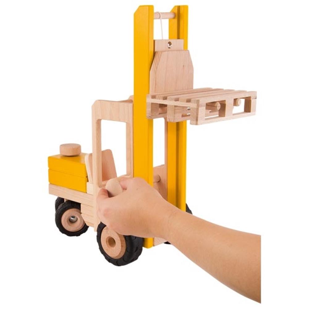 Goki Baufahrzeug aus Holz - Gabelstapler mit Palette