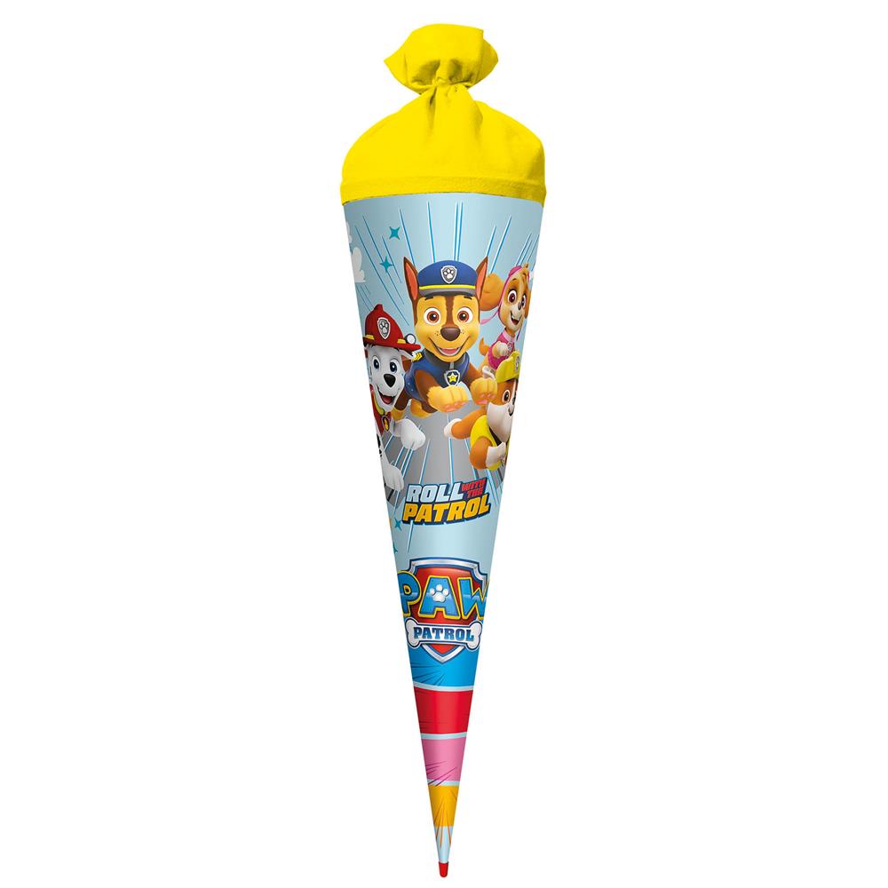 Roth Schultüte Paw Patrol, 70cm, rund, mit Rot(h)-Spitze und gelbem Filzverschluss