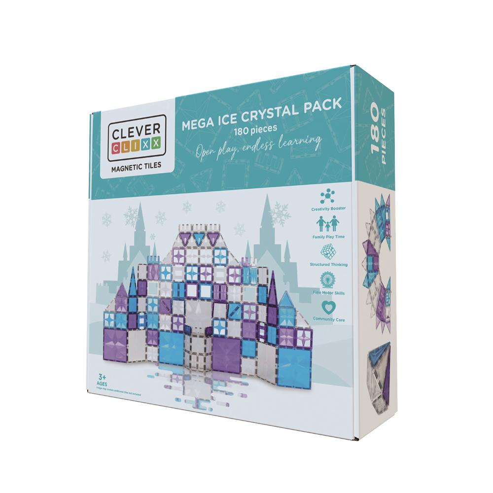 Cleverclixx Mega-Eiskristall-Bausatz 180 Teile, abwechslungsreiche Formen und Farben, Winter Edition Weihnachten
