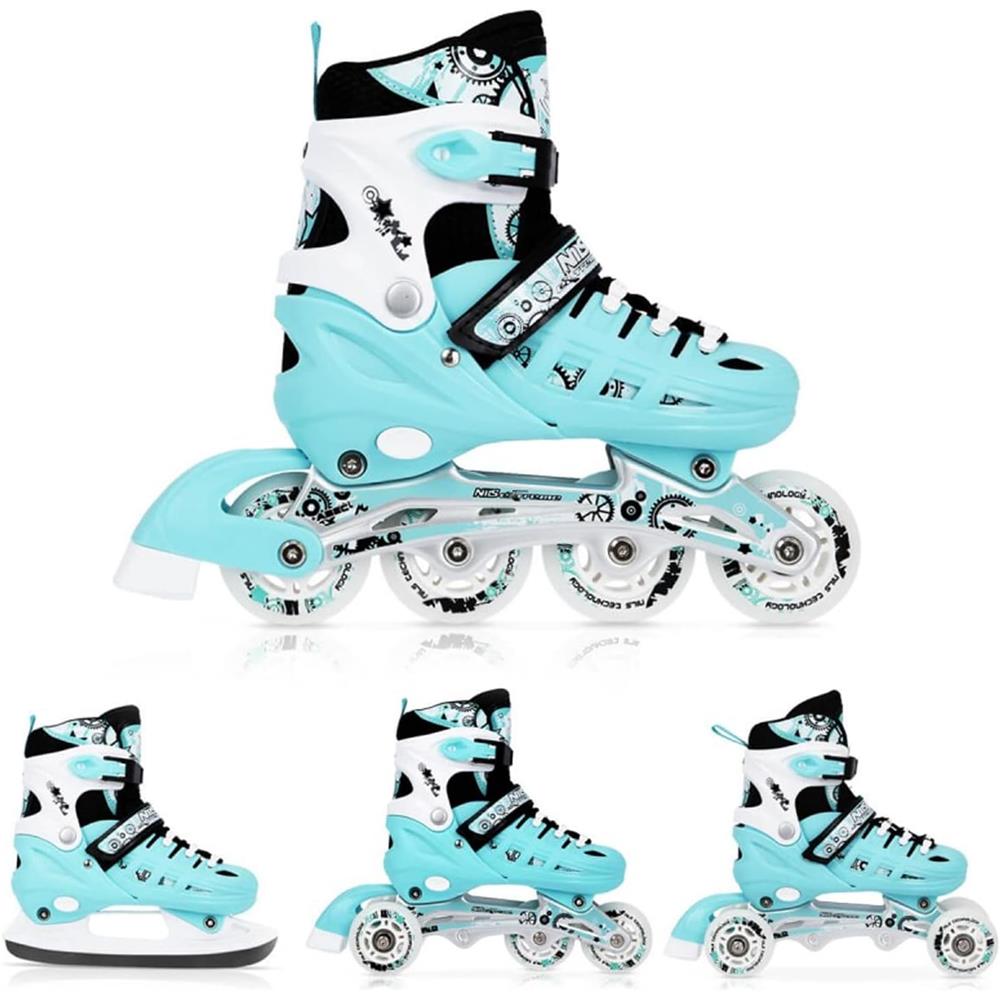 NILS EXTREME NH10905 4in1 Inliner Schlittschuhe Rollschuhe Gr. 35-38, Minzgrün, verstellbar