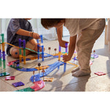 Cleverclixx Autobahn-Bausatz in Pastellfarben 80 Teile, Magnetspielzeug Rennstrecke mit Auto & Verkehrsschilder