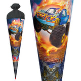 Roth Schultüte Monstertruck Fire, 70cm, rund, Rot(h)-Spitze, Filzverschluss