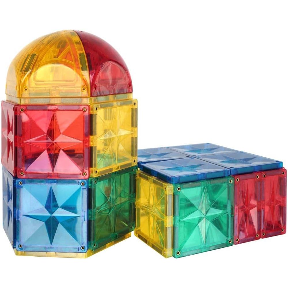 Cleverclixx Kleiner Kuppel-Bausatz Knallfarben 34 Teile, gebogene Magnetbausteine, abwechslungsreiche Form