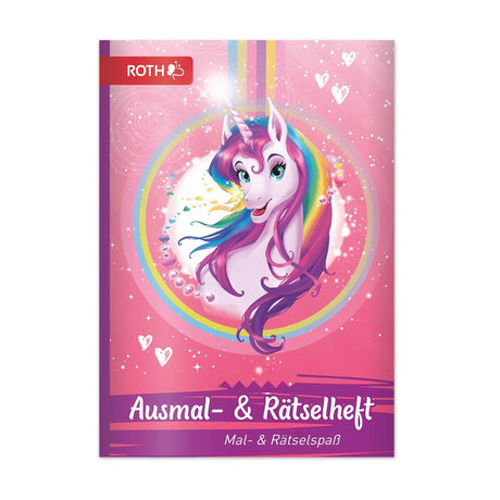 Roth Ausmalbuch und Buntstifte Einhornportrait, Mal-/Rätselbuch mit 12 zweifarbigen Buntstiften