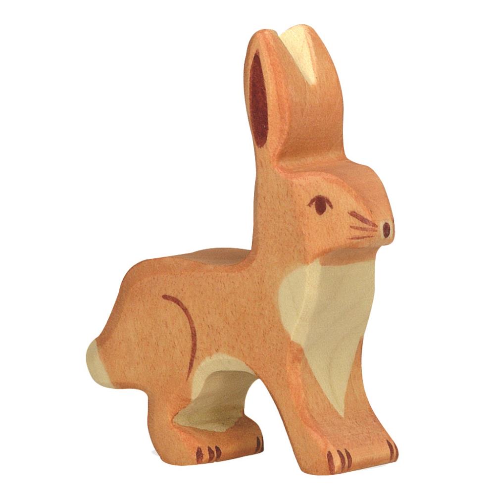 Holztiger Holzfigur - Hase, Ohren hoch, Holzspielzeug, ab 3 Jahren