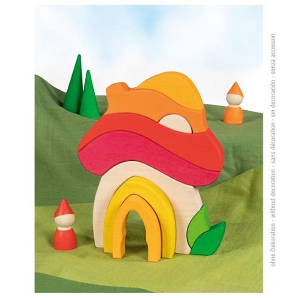 Goki Holzbausteine - Pilzhäuschen, bunt lackiert