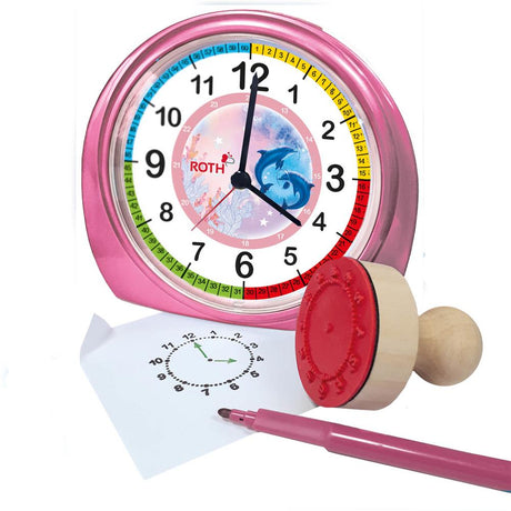 Roth Kinderwecker Delfine Set – Lernwecker mit Stempel zum Uhrzeit lernen