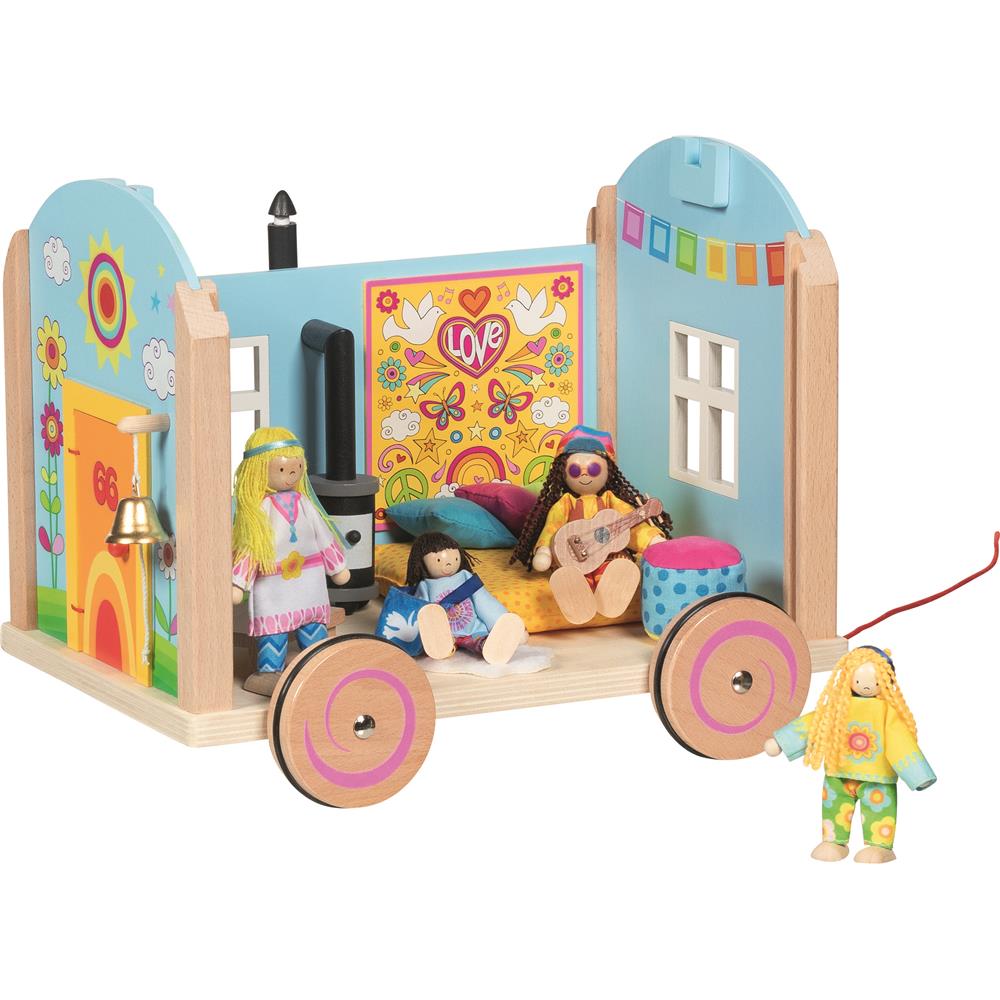 goki Bauwagen Spirit – Holzspielzeug mit Zubehör, für Kinder ab 3 Jahren