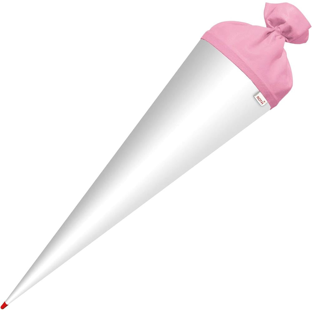Roth Schultüte-Rohling/Basteltüte, weiß, 70cm, rund, Rot(h)-Spitze, mit Filzverschluss (pink)