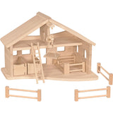 Holztiger Stall mit Seilwinde Holzspielzeug Bauernhof