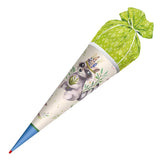 Roth Schultüte Lieblingsstück Willi Waschbär, 70cm, rund, mit Rot(h)-Spitze und grünem Stoff
